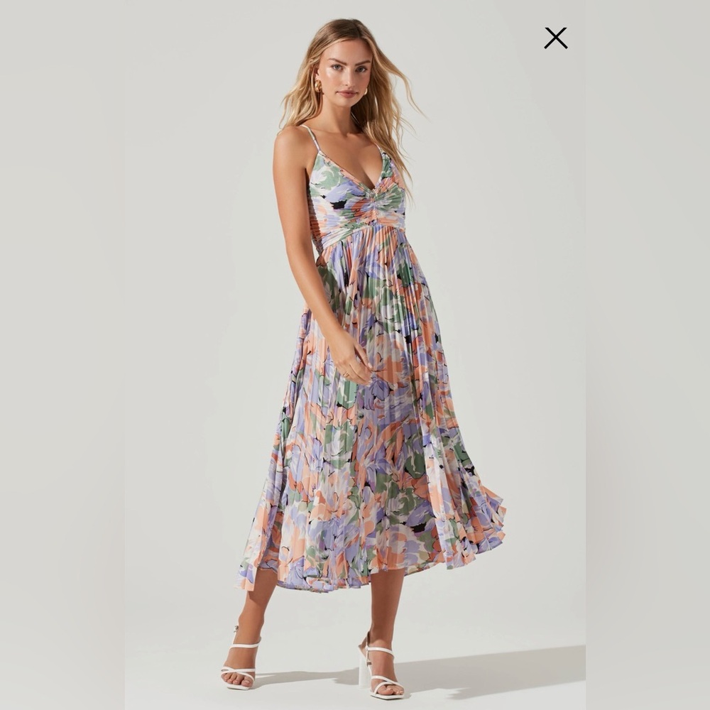 ASTR The Label Multicolor Bright Floral Pleated Midi Dress - Picture 4 of 7